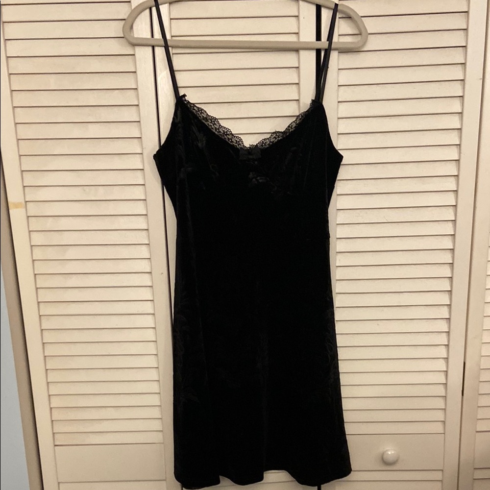 Elegant Black Lace Trim Slip Dress